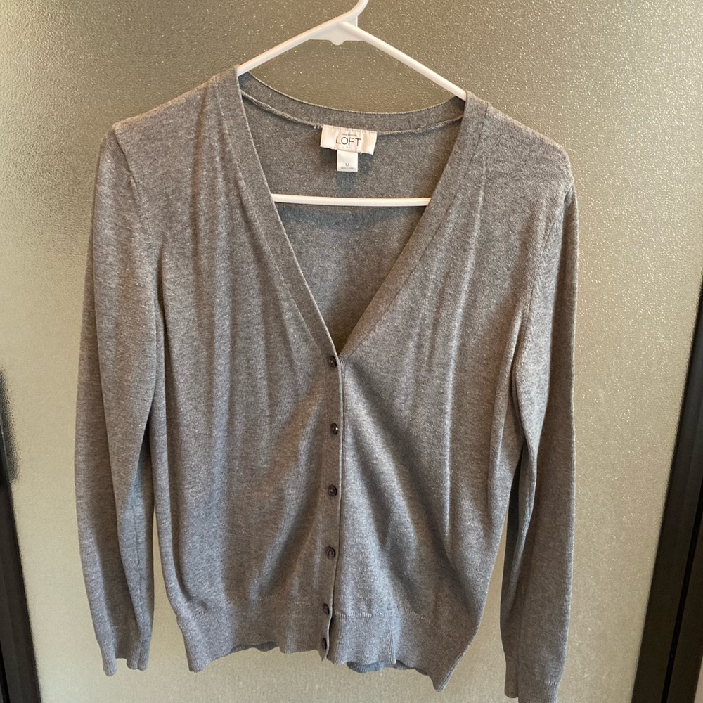 Light gray LOFT button cardigan